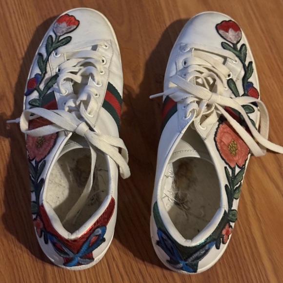 Gucci Floral Ace White Floral Embroidered Sneakers Size 11 Designer - Picture 1 of 12